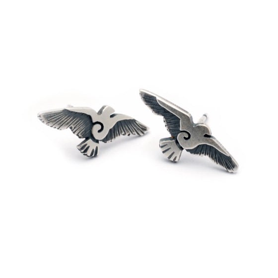 Viking Raven stylised sterling silver ear studs by Annika Rutlin
