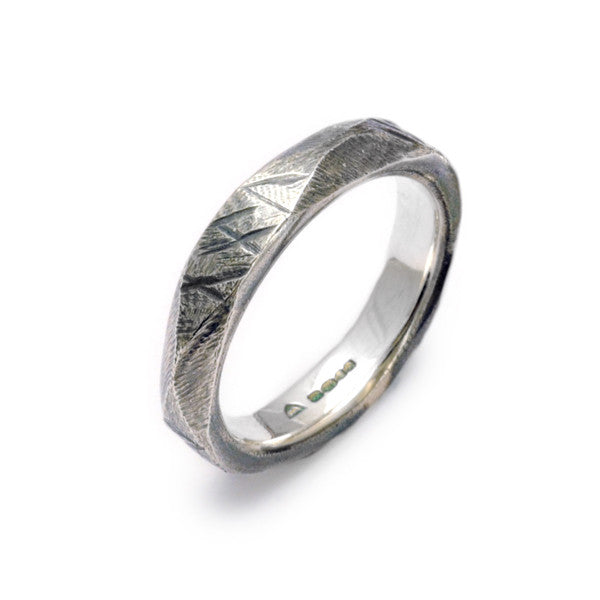 sterling silver oxidised urban textured band ring