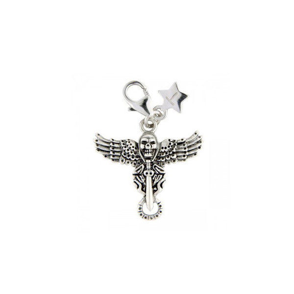 SCH236 Ultra cool skull, winged sword charm in silver