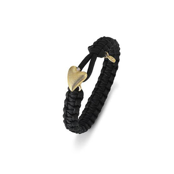 07101060-17 gold heart black parachute cord bracelet