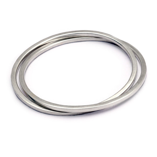 sterling silver 3mm square profile oval double bangle