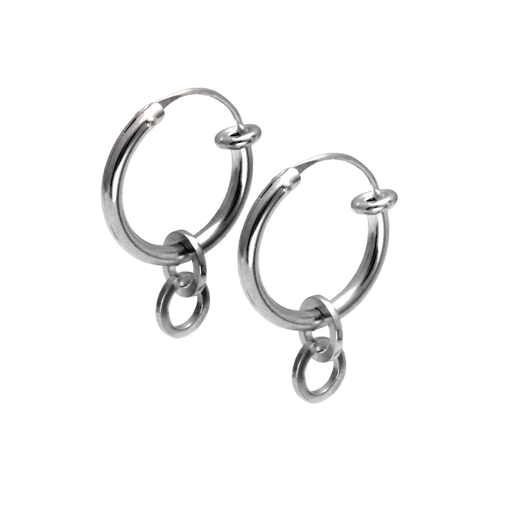 small silver drop linked oval circle sleeper hoop earrings
