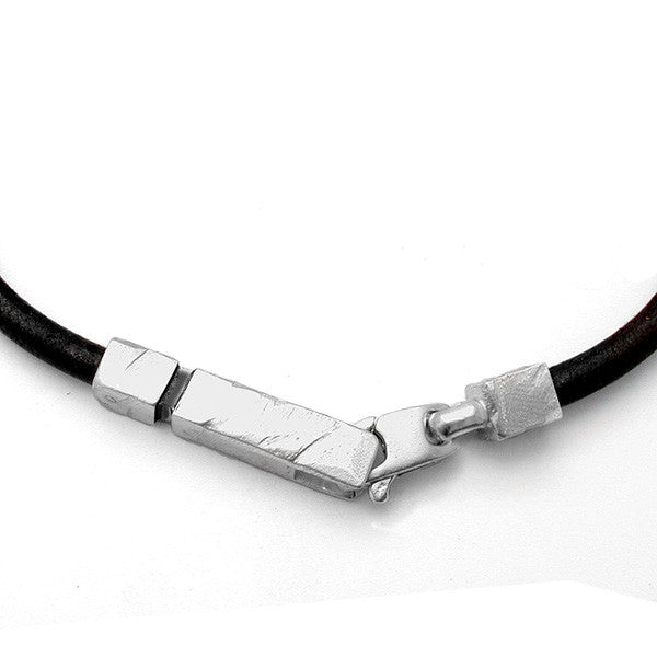 Alternative rough silver clasp, mens leather necklace