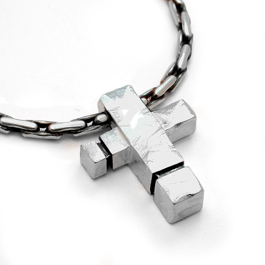 Annika Rutlin heavy solid silver textured cross pendant on chain