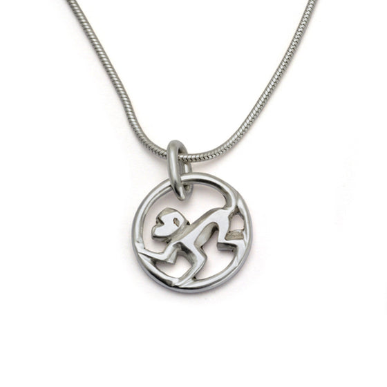 contemporary angular modern sterling silver monkey pendant on snake chain