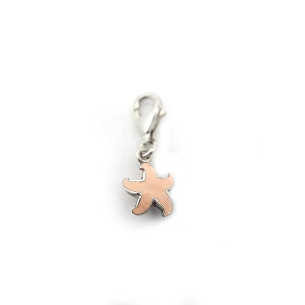 Pale pink starfish clip on charm in silver