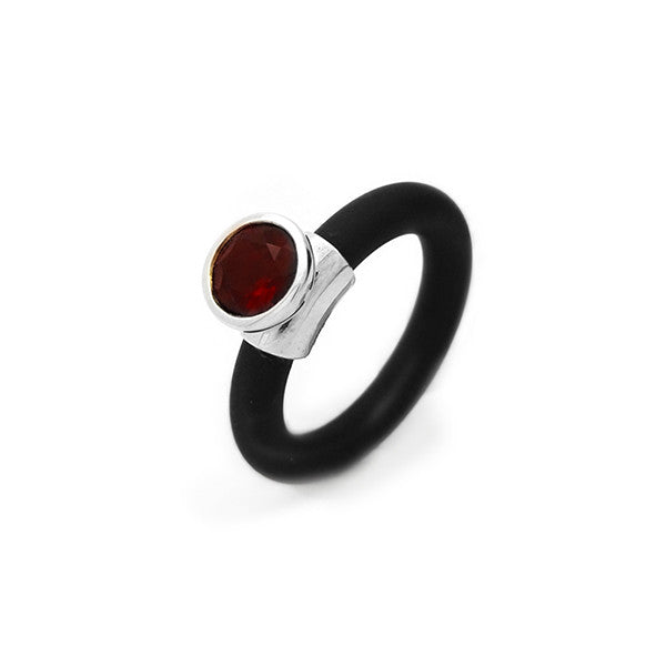 Funky Garnet ring with black rubber shank