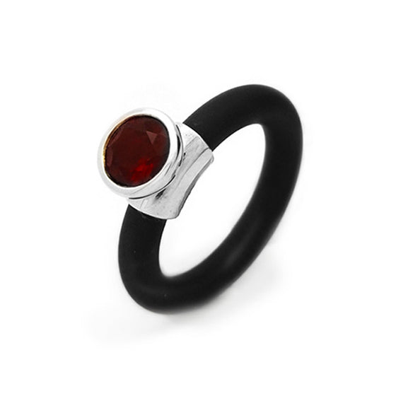 Funky Garnet ring with black rubber shank
