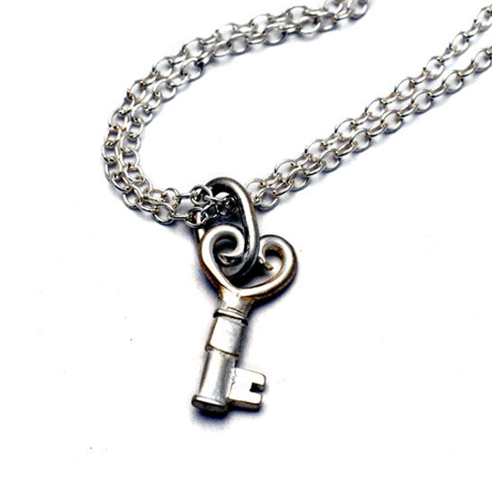 sentimental heart ended sterling silver delicate key pendant