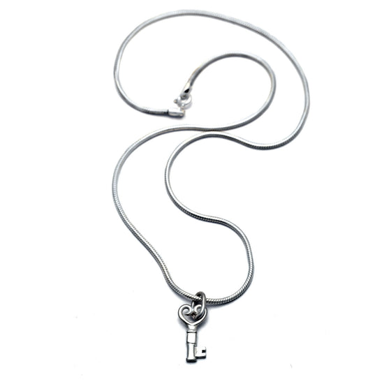 sterling silver delicate key on 15mm slinky snake chain