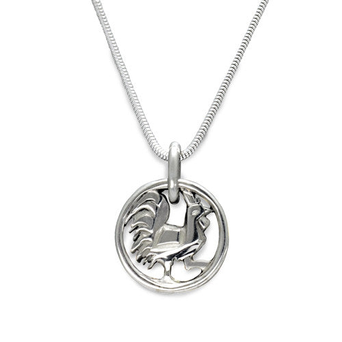 silver snake chain chinese zodiac rooster lucky pendant necklace