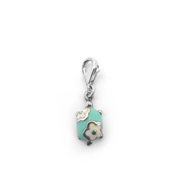 Blue enamel flower turtle clip on shoe charm in silver