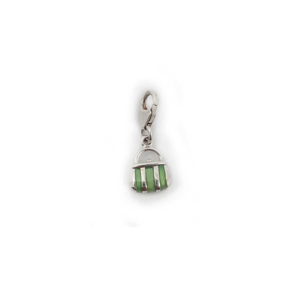 Green striped purse clip on charm in silver