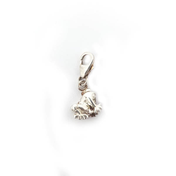 Small frog clip on charm in silver